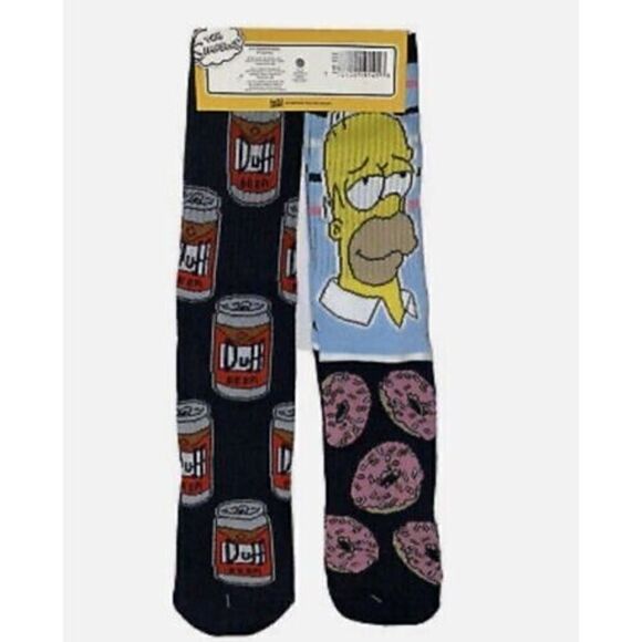 Simpsons Crew Socks, Adult Shoe Size 6-12,  Duff Beer, Homer 2 Pairs - Picture 2 of 2